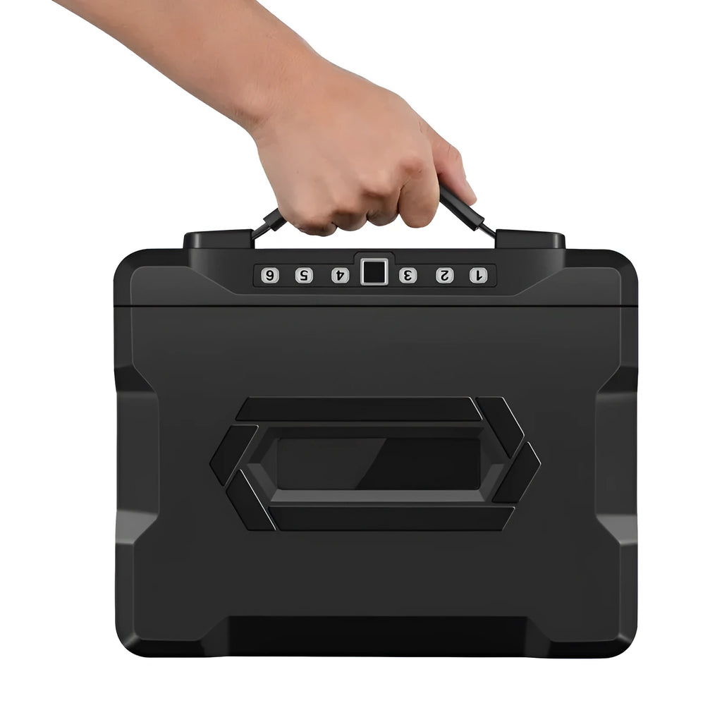 L12 portable small safe box with mechanical dial combination lock.
