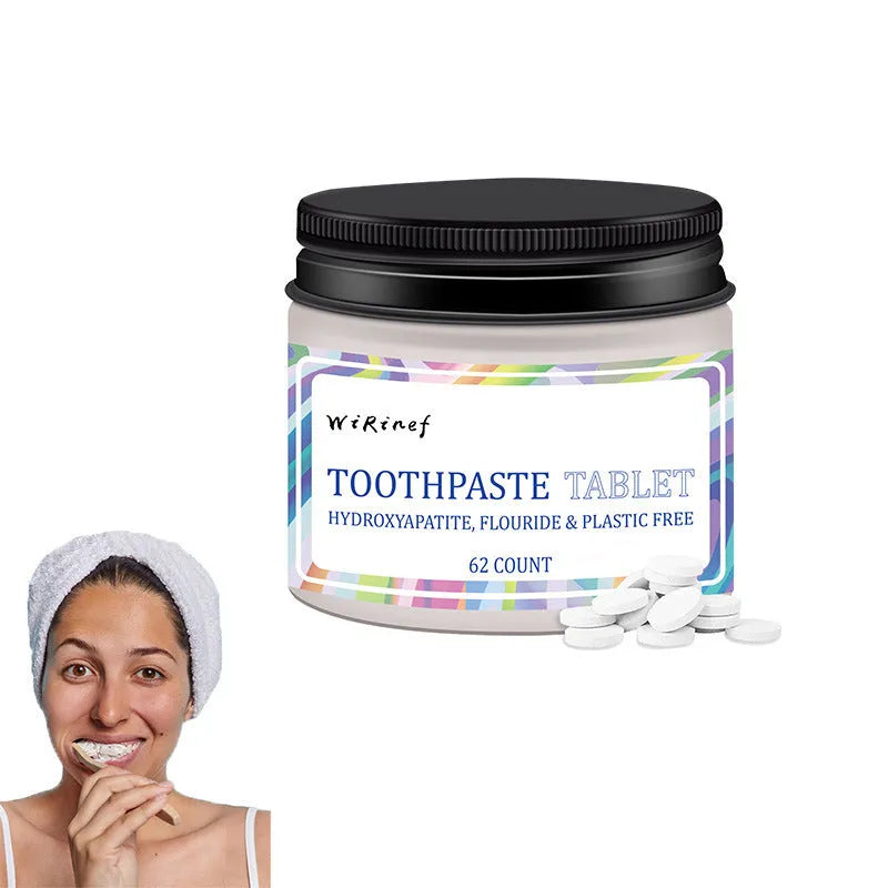 62 solid toothpaste tablets in TP19 formulation for portable oral cleaning