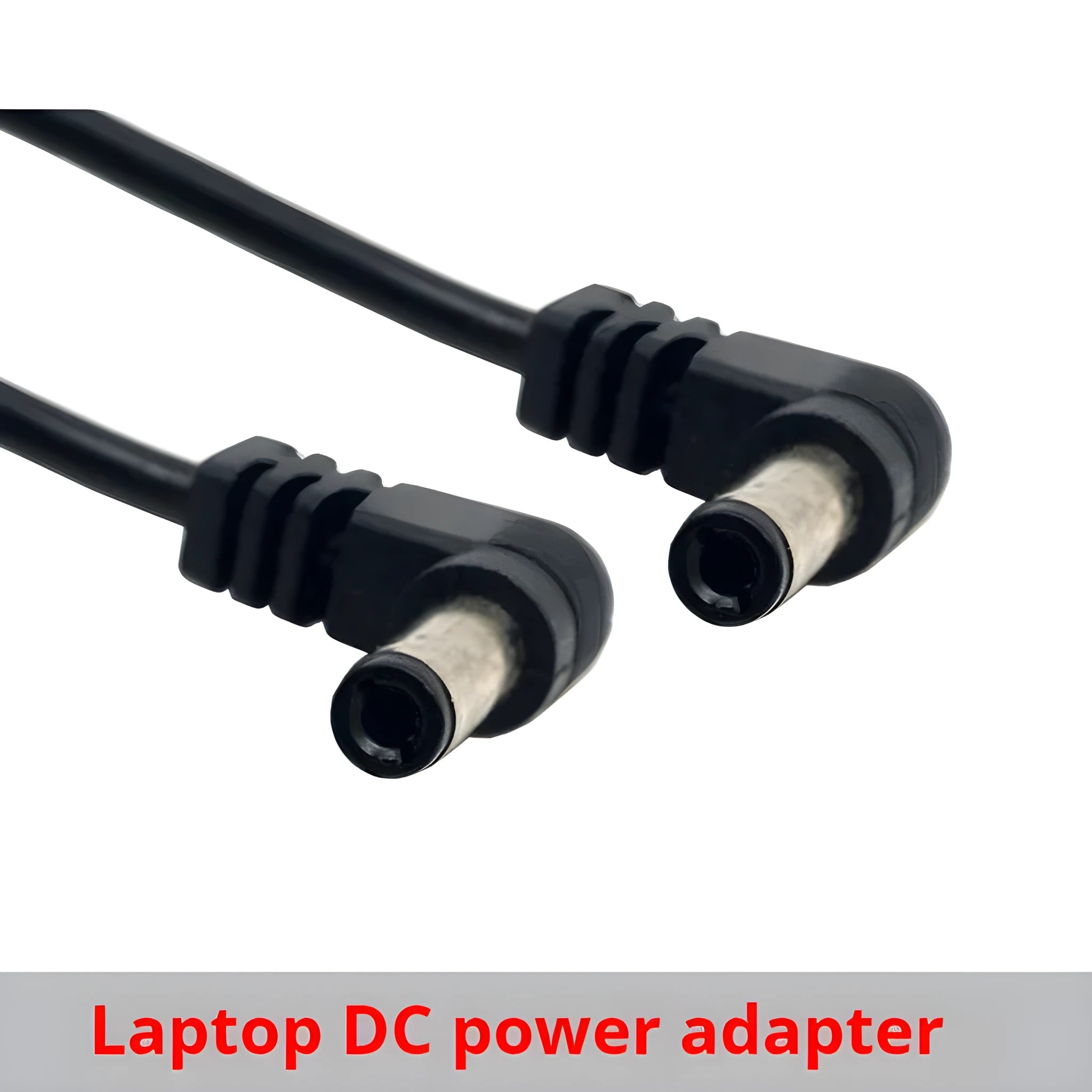 Black 90-degree double bend DC power extension cable 60cm length with tuning fork connectors