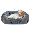 Beige plush kennel dog bed with stuffed Golden Retriever toy, suitable for small and large dogs.