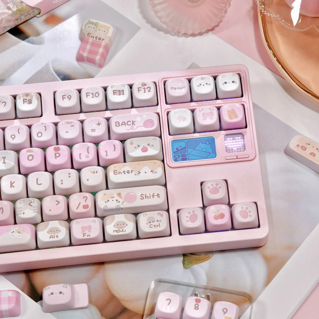 Pink cartoon anime design keycaps with full five-sided sublimation printing for mechanical keyboards
