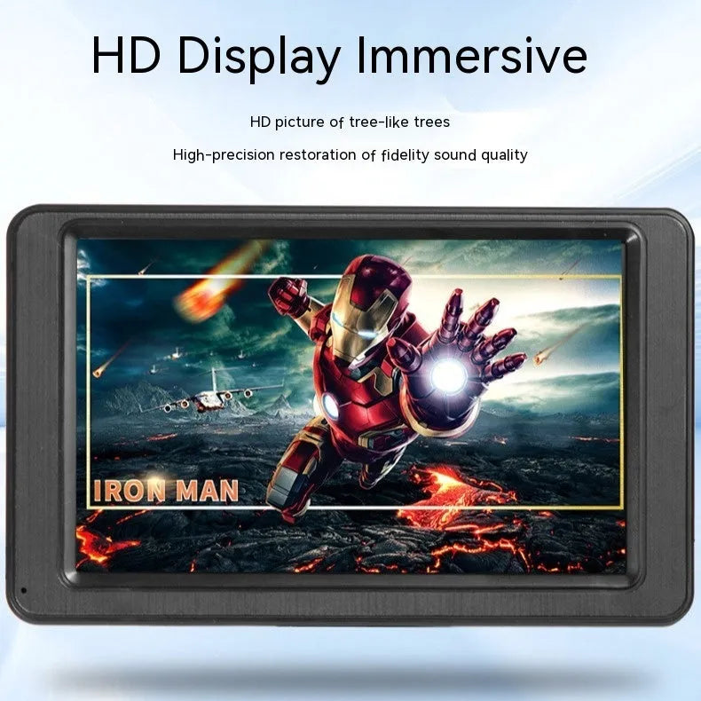 Black vehicle-mounted 7-inch MP5 player with LCD screen and included mounting accessories
