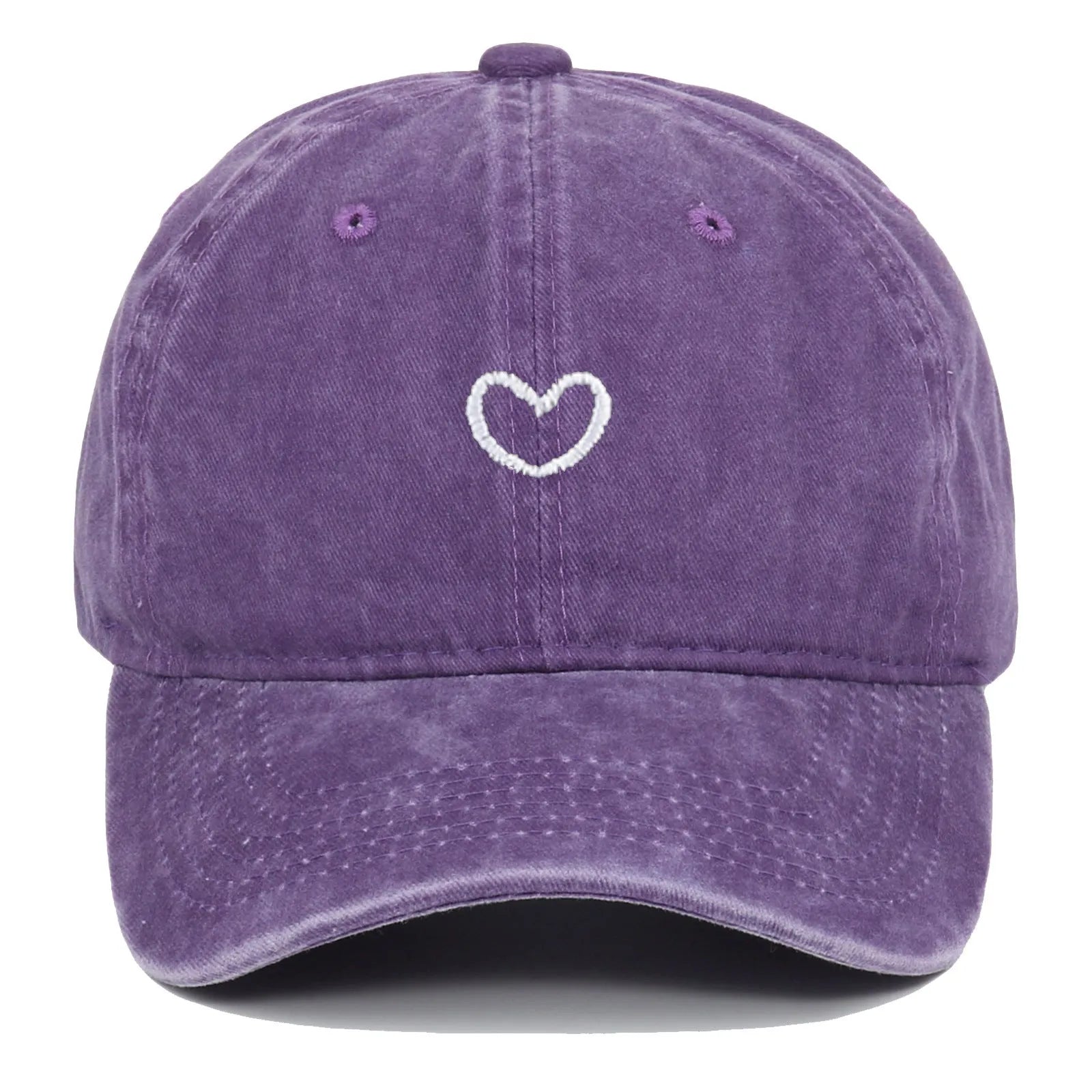 Artistic retro small love embroidered soft top cotton peaked cap in adjustable size.