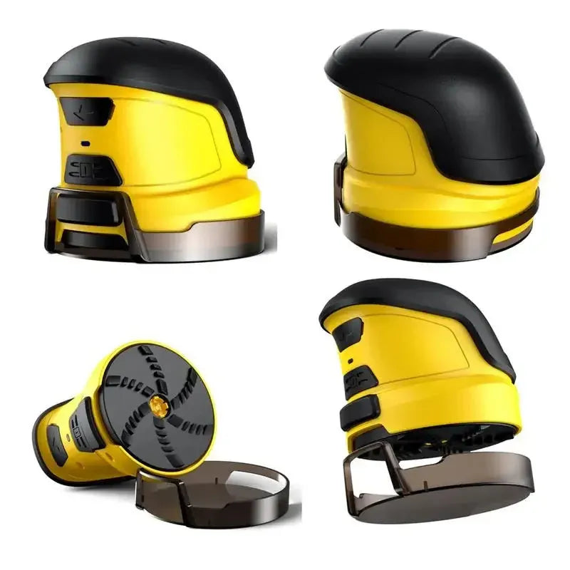Yellow cordless electric ice scraper for car windows with USB charging cable