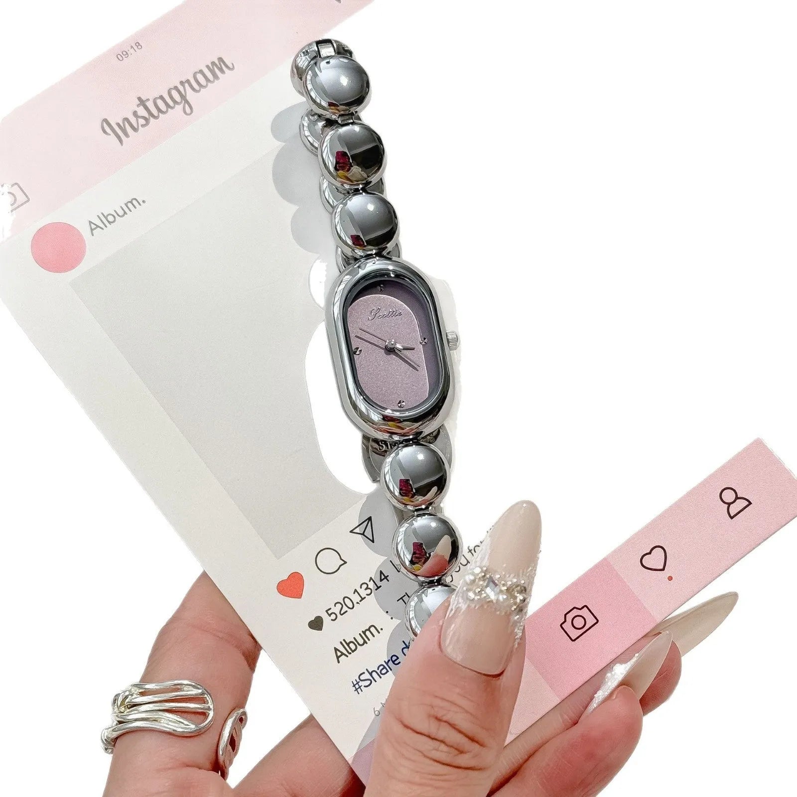 Women's oval gold fashion watch bracelet with 9mm thickness in seven colour options