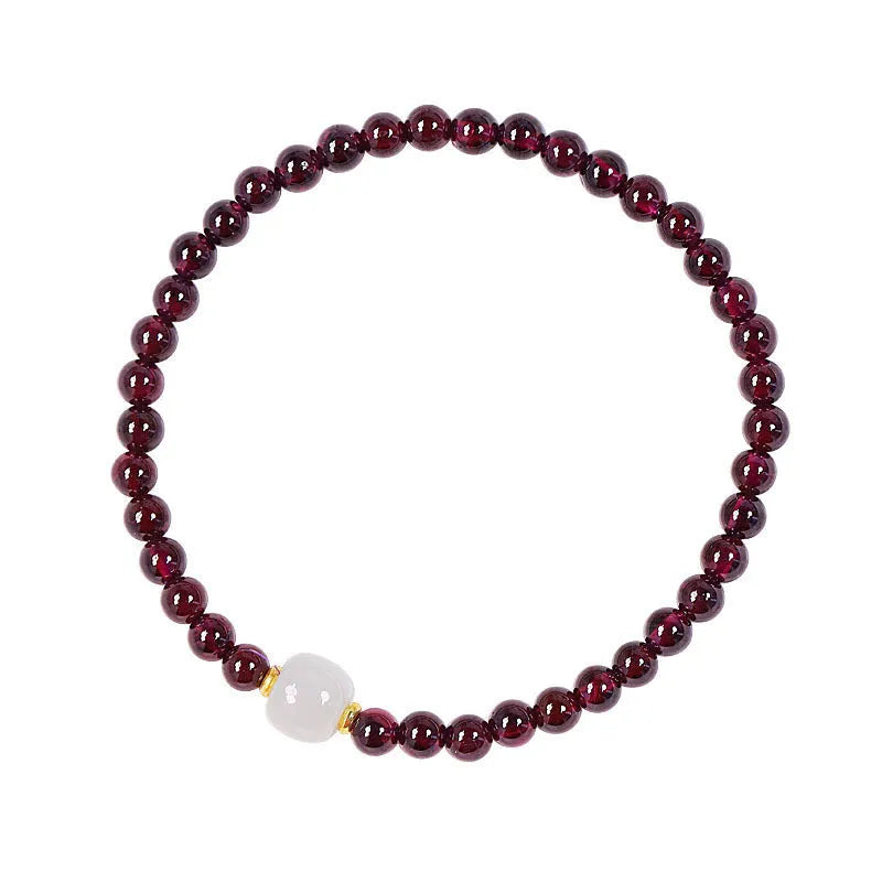Women's garnet bracelet with U-shaped 18mm size and polished beads in 4mm or 6mm diameter options