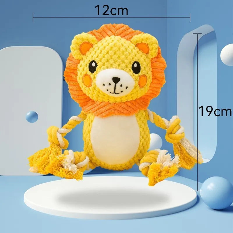 Lion and monkey plush squeaky dog toys with no-stuffing construction for medium large dogs