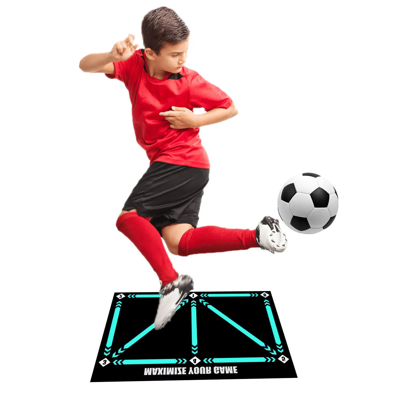 Indoor football training mat with rubber surface in cushion colour for ball control and skill practice