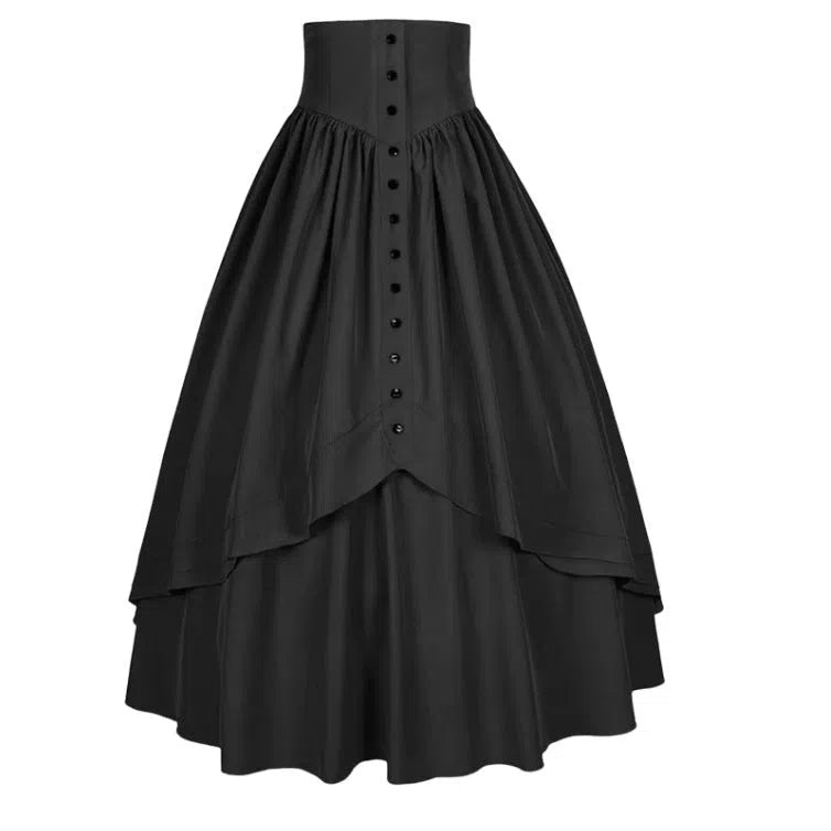 Vintage high-waisted retro punk gothic pleated skirt with irregular mermaid hem in black