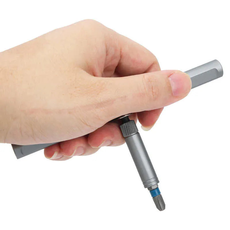 24-in-1 ratchet screwdriver set with S2 alloy steel bits, 58-tooth ratchet handle, and elastic arm locking structure on a workbench