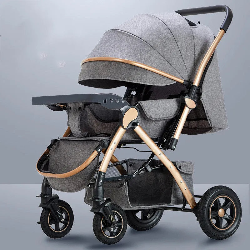 Lightweight folding reversible baby stroller with four-wheel shock absorption in multiple colour options