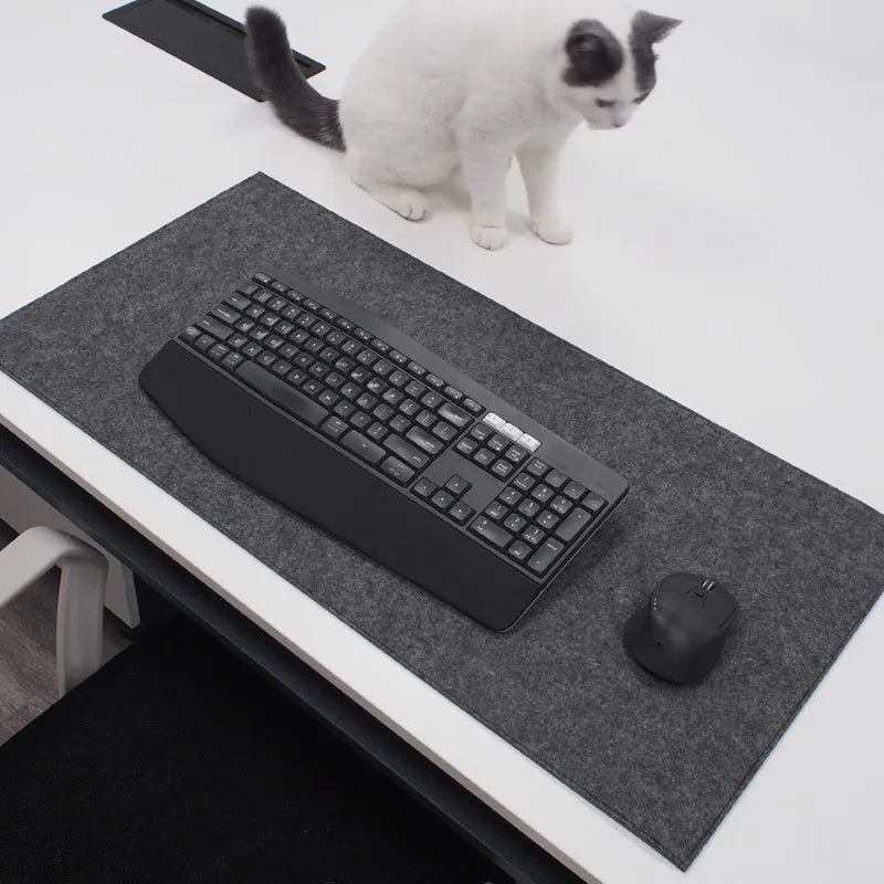 Black gray non-slip felt desk pad 80 cm by 40 cm with soft wool surface