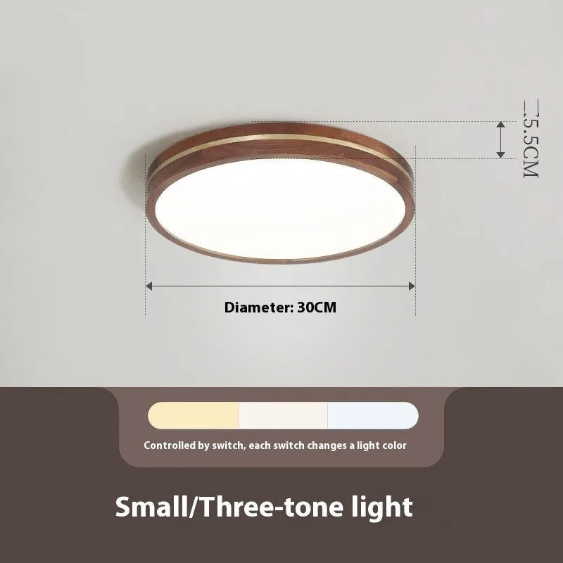 New Chinese ceiling lamp 30cm LED tri-colour dimming wooden modern minimalist for living room bedroom