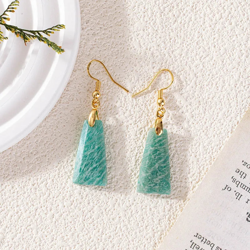 Pure natural amazonite trapezoid earrings with geometric cut in gold or silver setting