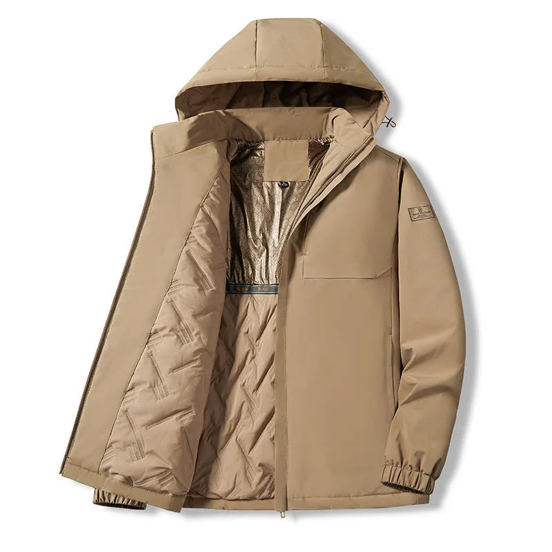 Men's waterproof windproof winter jacket in black polyester fabric