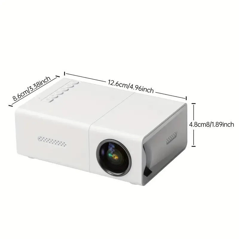 M100 mini home projector in white and black colours showing 100-inch projection size