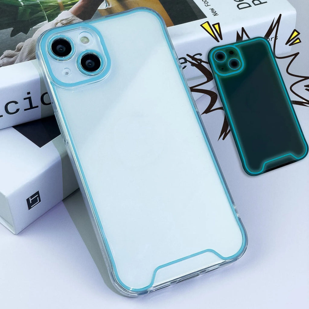 Green glow in the dark soft TPU Christmas phone case for Apple iPhone on a dark background.