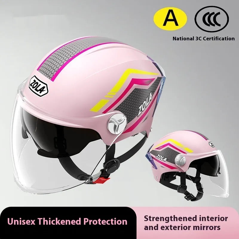 Children's lightweight ABS motorcycle half helmet with a double mirror visor, shown in a light brown colour.