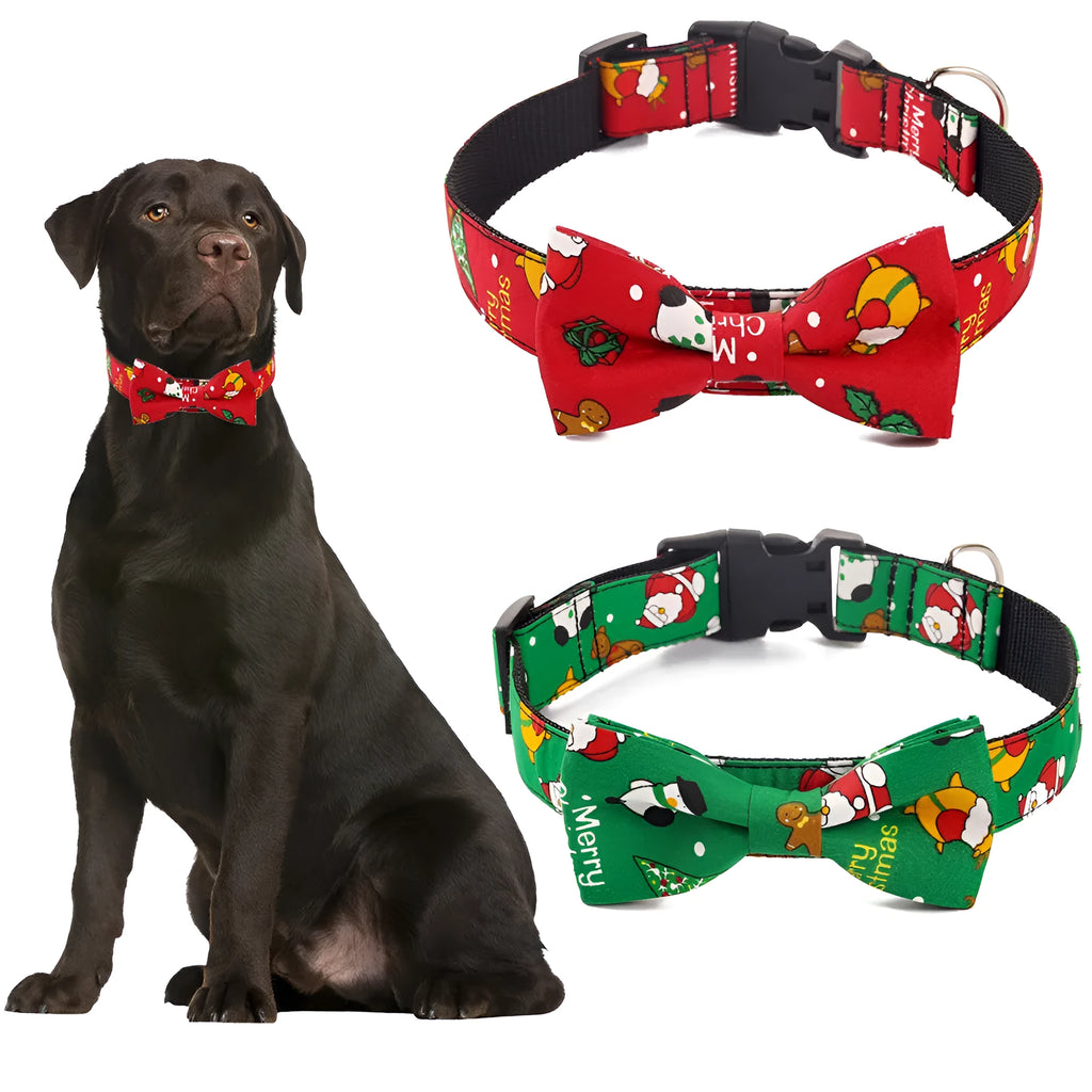 Simplicity Creative printed Christmas dog collar in cotton polyester, red and green options, adjustable sizes S M L
