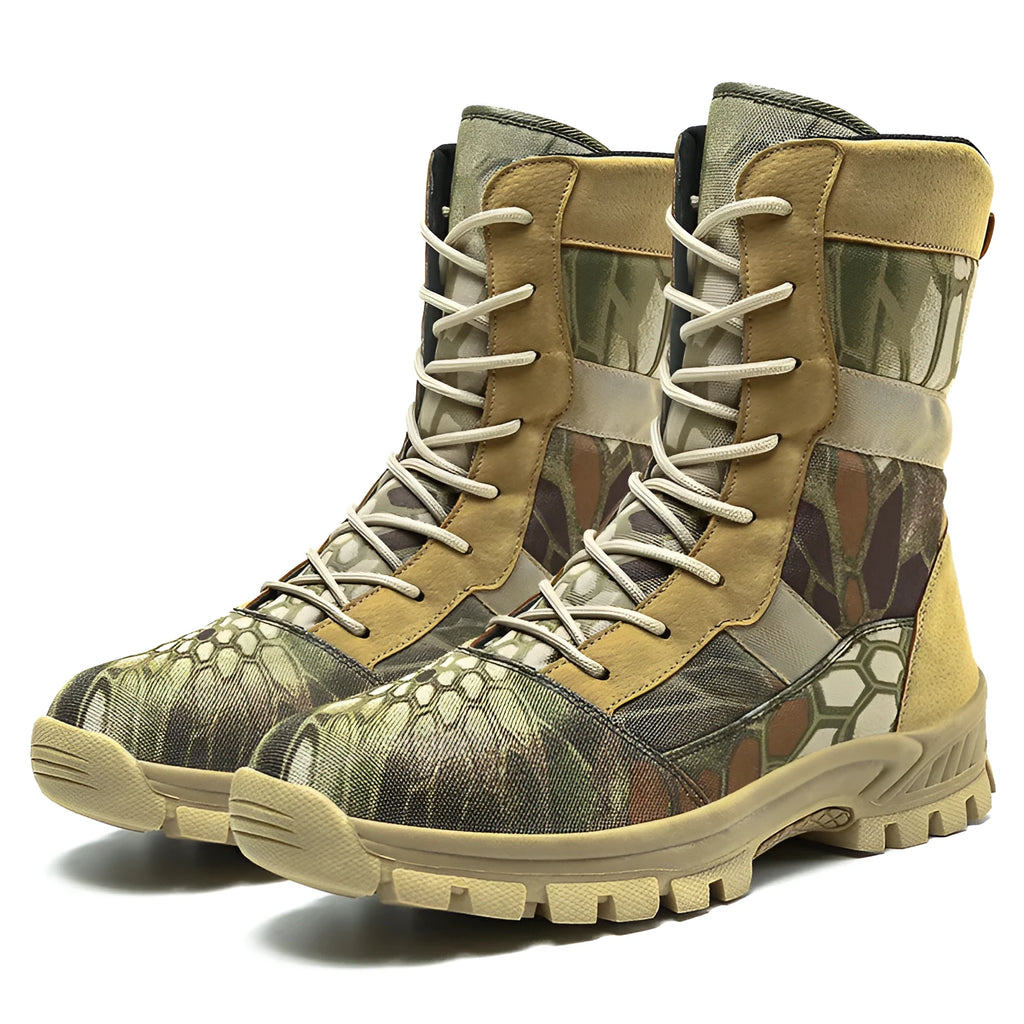 Men's black mesh high-top Martin boots with totem detail, plus size options available