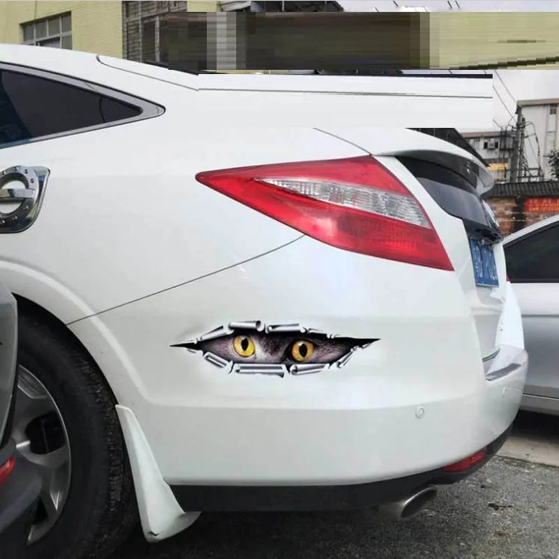 Tiger Eye or Eagle Eye 3D car bumper sticker measuring 10x35cm on vehicle door