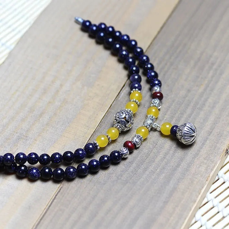 Women's blue San beads bracelet in ethnic style with manual construction