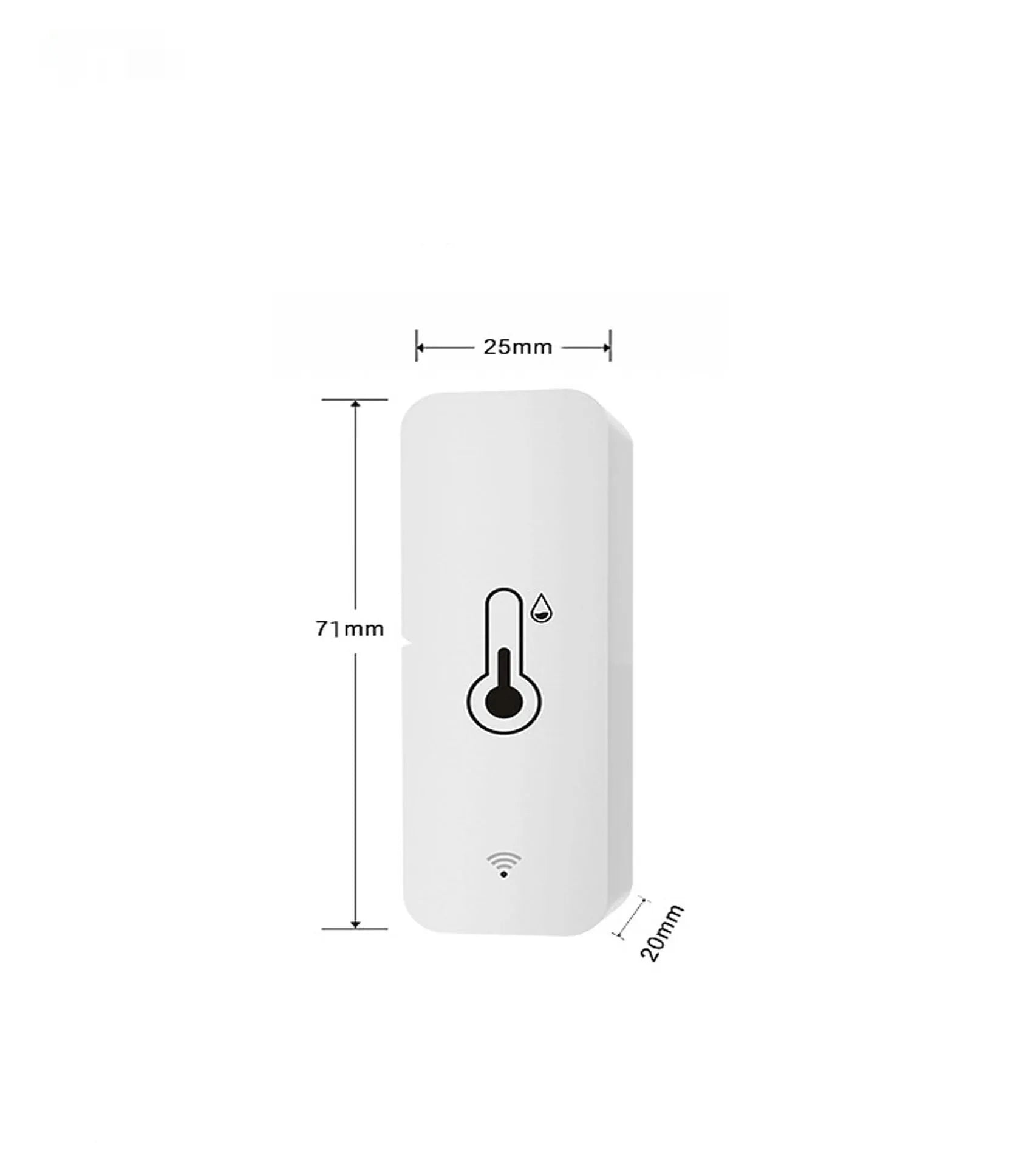 WiFi Zigbee temperature and humidity sensor with ABS plastic housing measuring 72x25x20mm