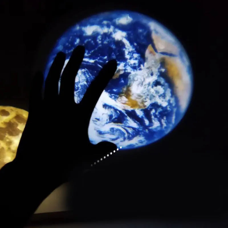2 in 1 star projector showing Earth and Moon projection effects with adjustable hose bracket