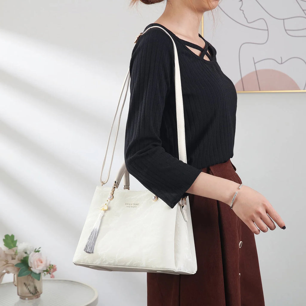 Women's horizontal square PU handbag with slit pocket in ethnic colour options