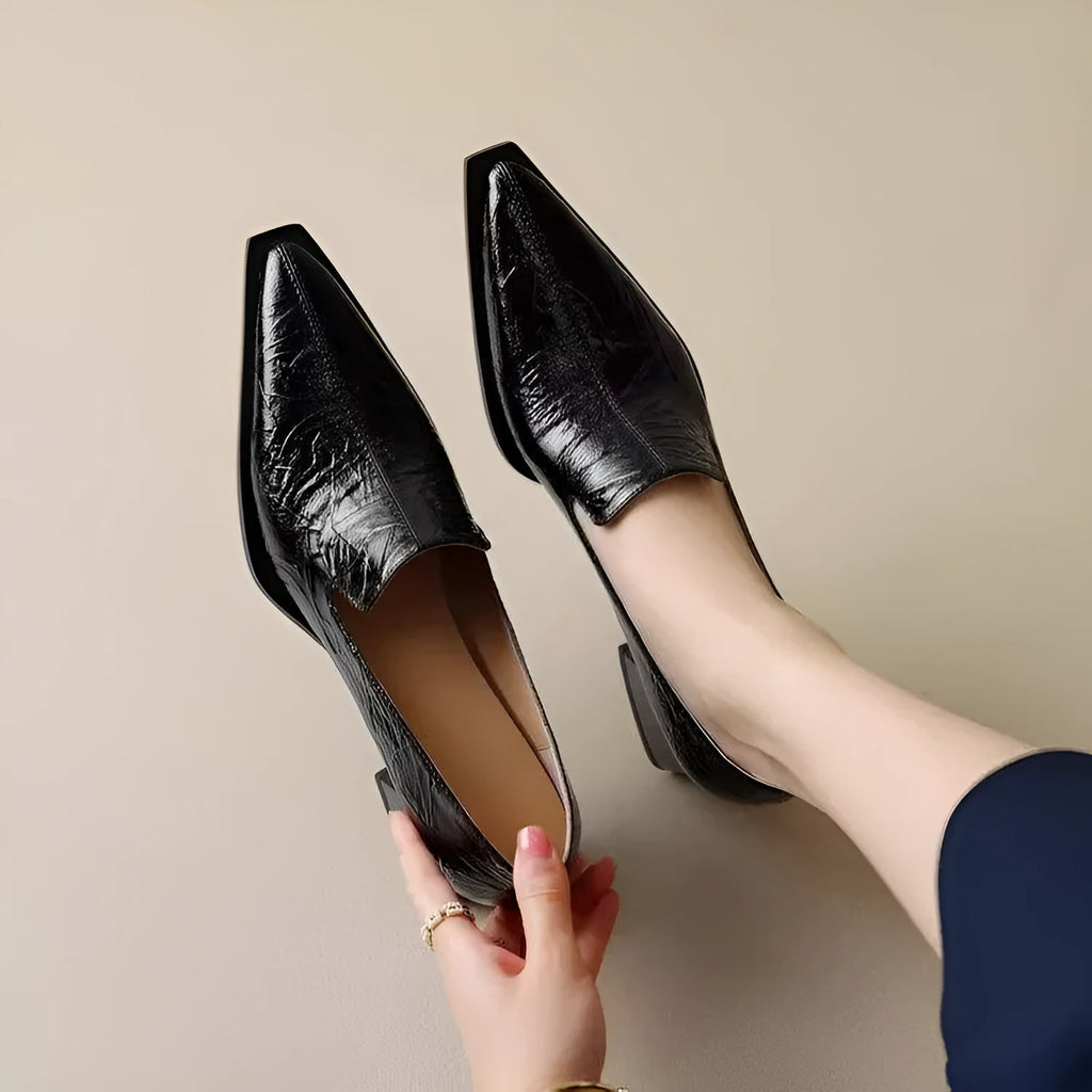 Crack pointed deep mouth high heels women retro solid colour kitten heel shoes with rubber sole