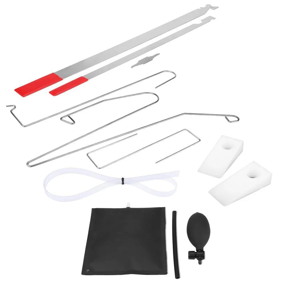 9-piece automotive maintenance aid set with air pump wedge and plastic wedges