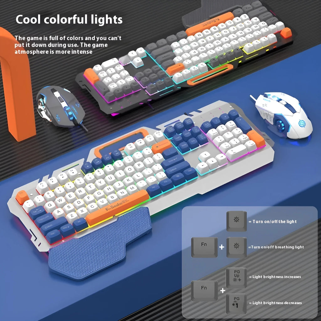 Wired gaming keyboard mouse combo set with backlight in blue and grey colour options
