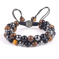 Men's Tiger Eye double-layer woven bracelet with bright magnets and geometric patterns