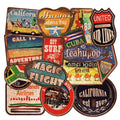 Set of 36 retro beach and surfing themed waterproof PVC stickers with matte finish, sizes 6-10cm