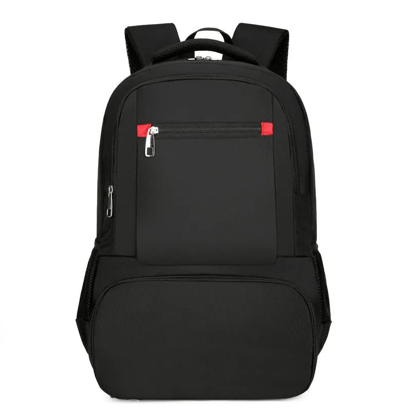 Light grey Oxford cloth insulated backpack with curved shoulder straps and a pull rod belt attached.