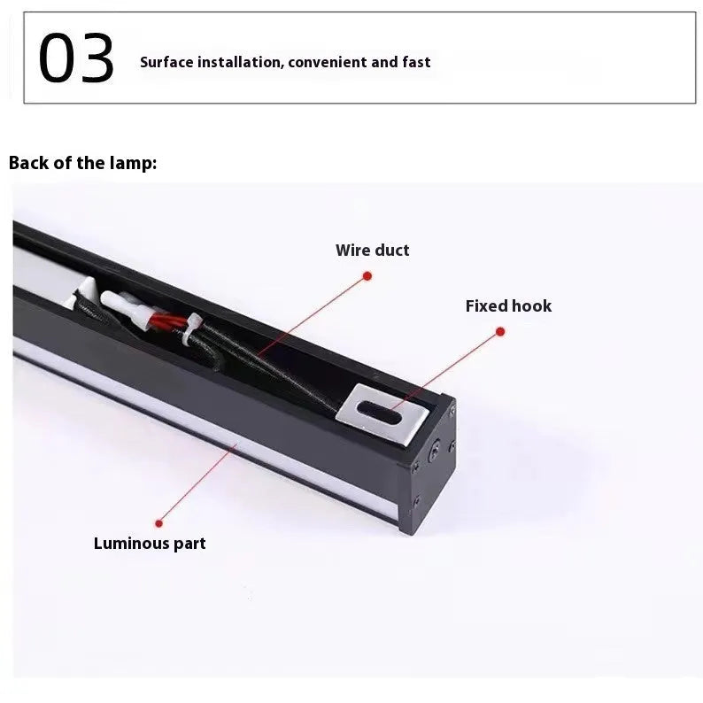 80cm long simple strip LED wall lamp in black with touch control for three light colours
