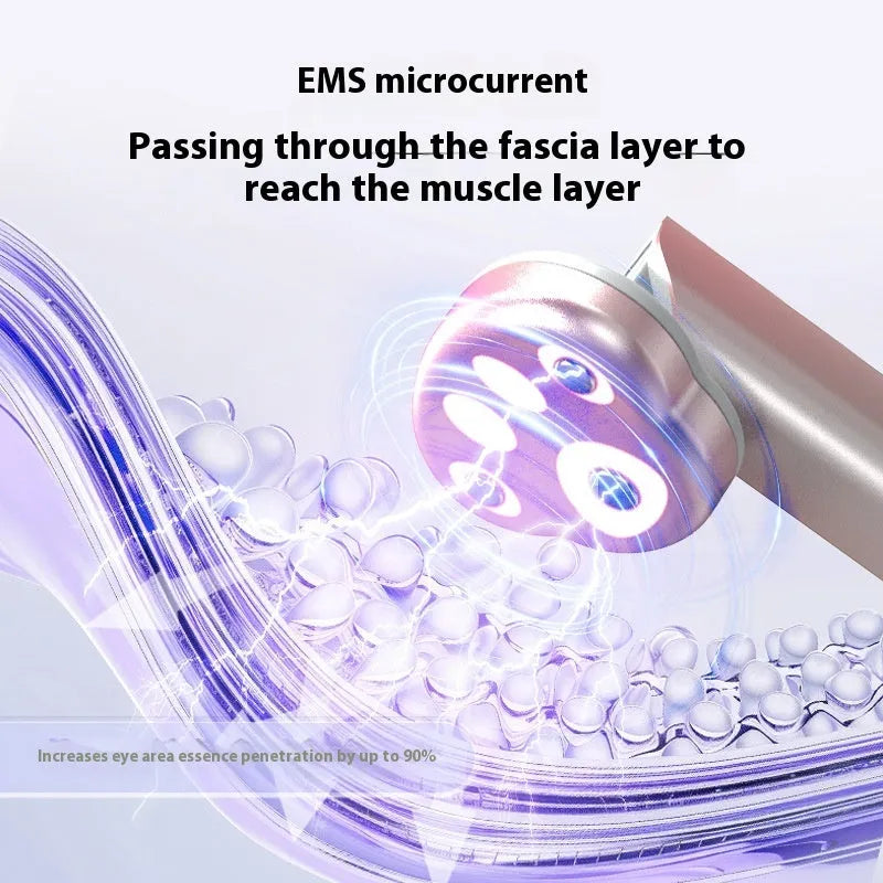 Cat's Paw design micro-current eye massager in gradient pink with LED light display.