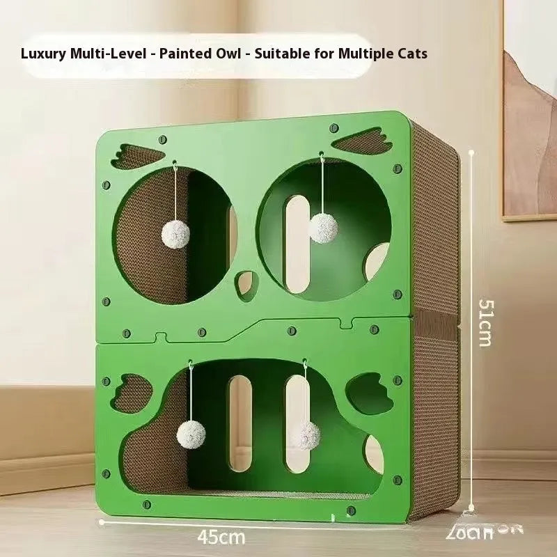 Double layer cat scratching board and nest in a choice of cute styles including owl and cat head designs.