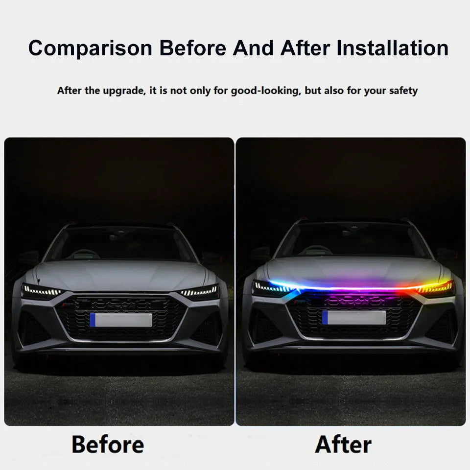 Flexible PVC LED atmosphere lighting strip for General Motors car engine cover installation.
