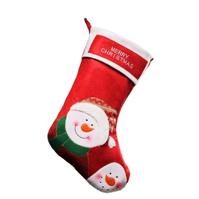 American style non-woven fabric Christmas stocking bag in elk, old man, or snowman design.
