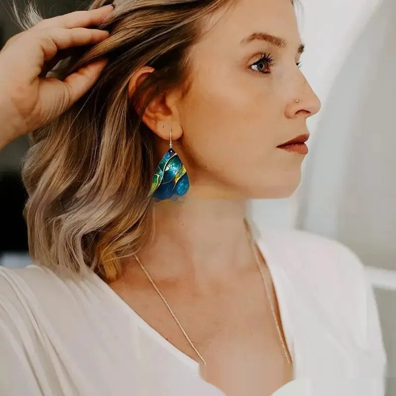Acrylic drop earrings with a flat branch knot design and printed pattern in a choice of styles.
