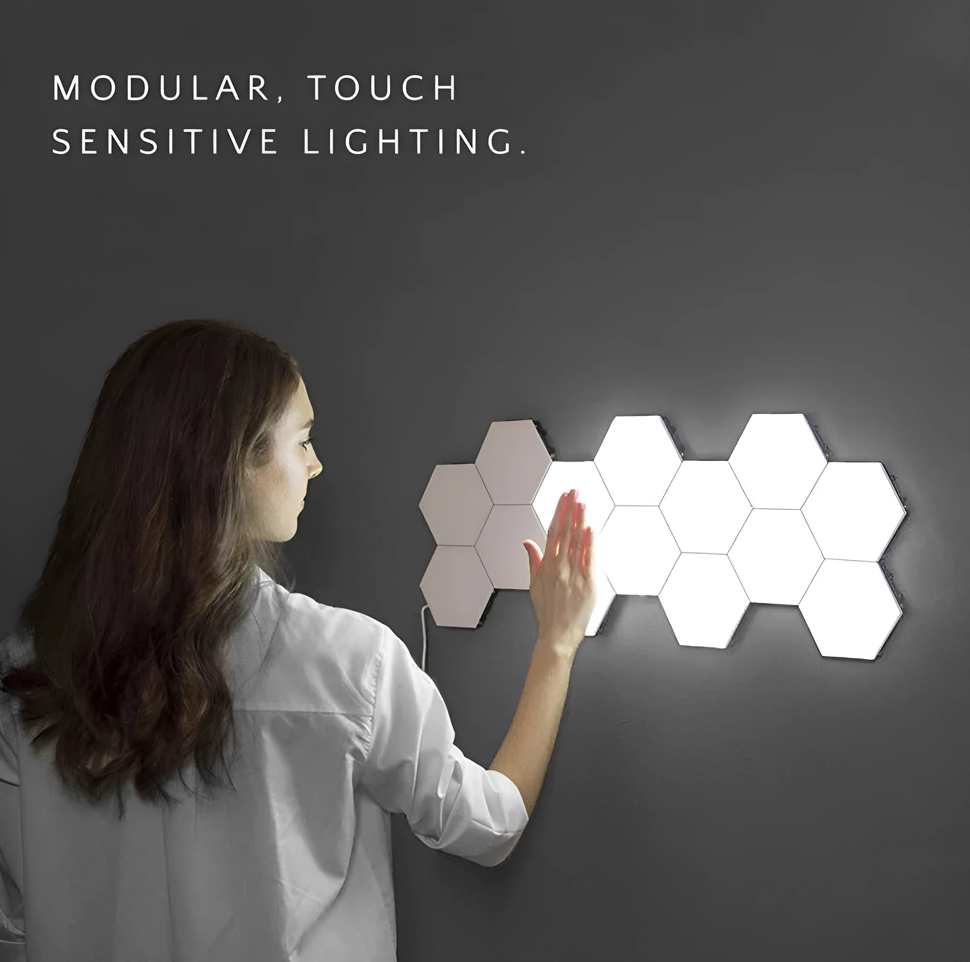 Helios modular honeycomb touch wall lamp with LED lights and ABS shade in modern minimalist style