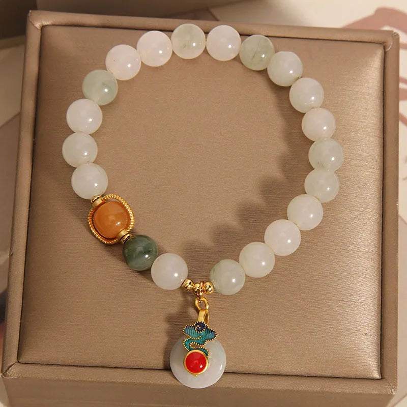 Women's ice jade bracelet with Xiangyun peace jade buckle and pearl decorative elements