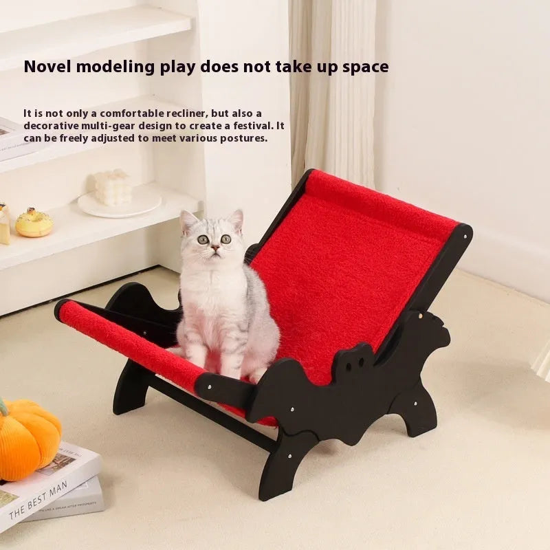 Halloween bat-shaped wooden cat recliner pet bed in black and red colours