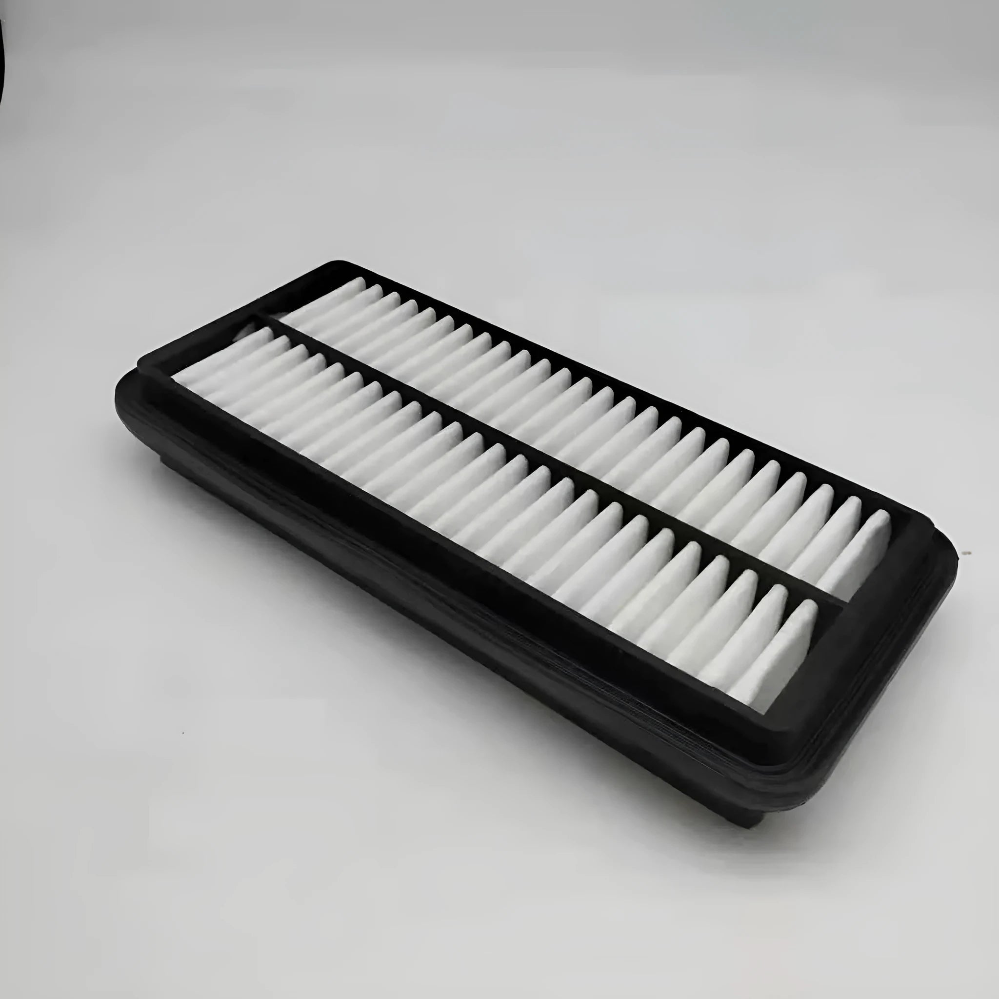 Black panel car air filter with dimensions 256mm by 113mm by 40mm for Modern vehicles.