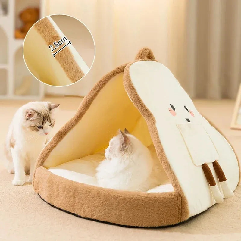 Green winter cat tent for pets with a soft blanket inside, shown in a medium size.