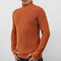Men's black half-turtleneck sweater with front zipper and long sleeves in American style design