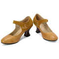 Women's round toe buckle shoes with chunky heel and rubber sole, black colour, low top design