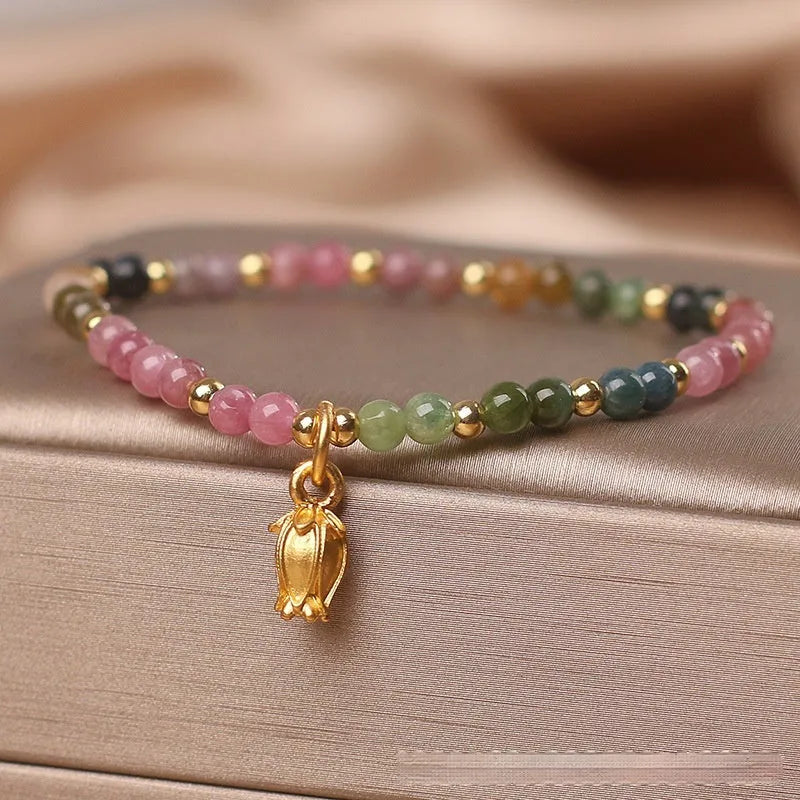 Natural tourmaline flower beaded adjustable anklet bracelet jewellery for women