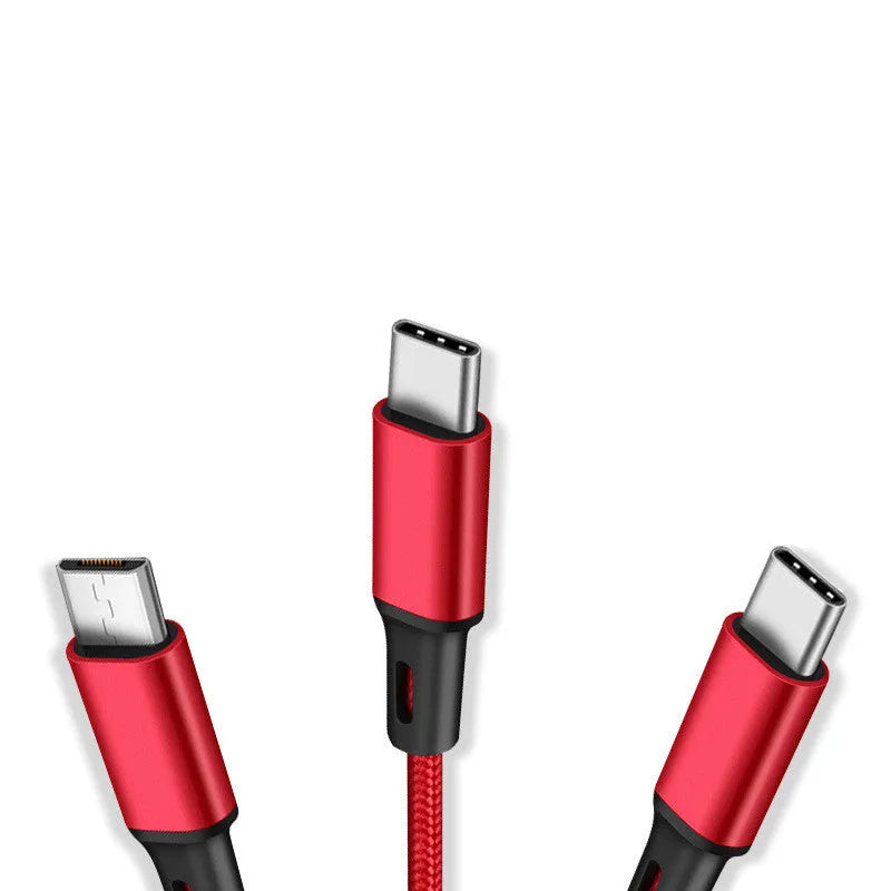 3-in-1 charging cable with nylon braid in multiple colour options